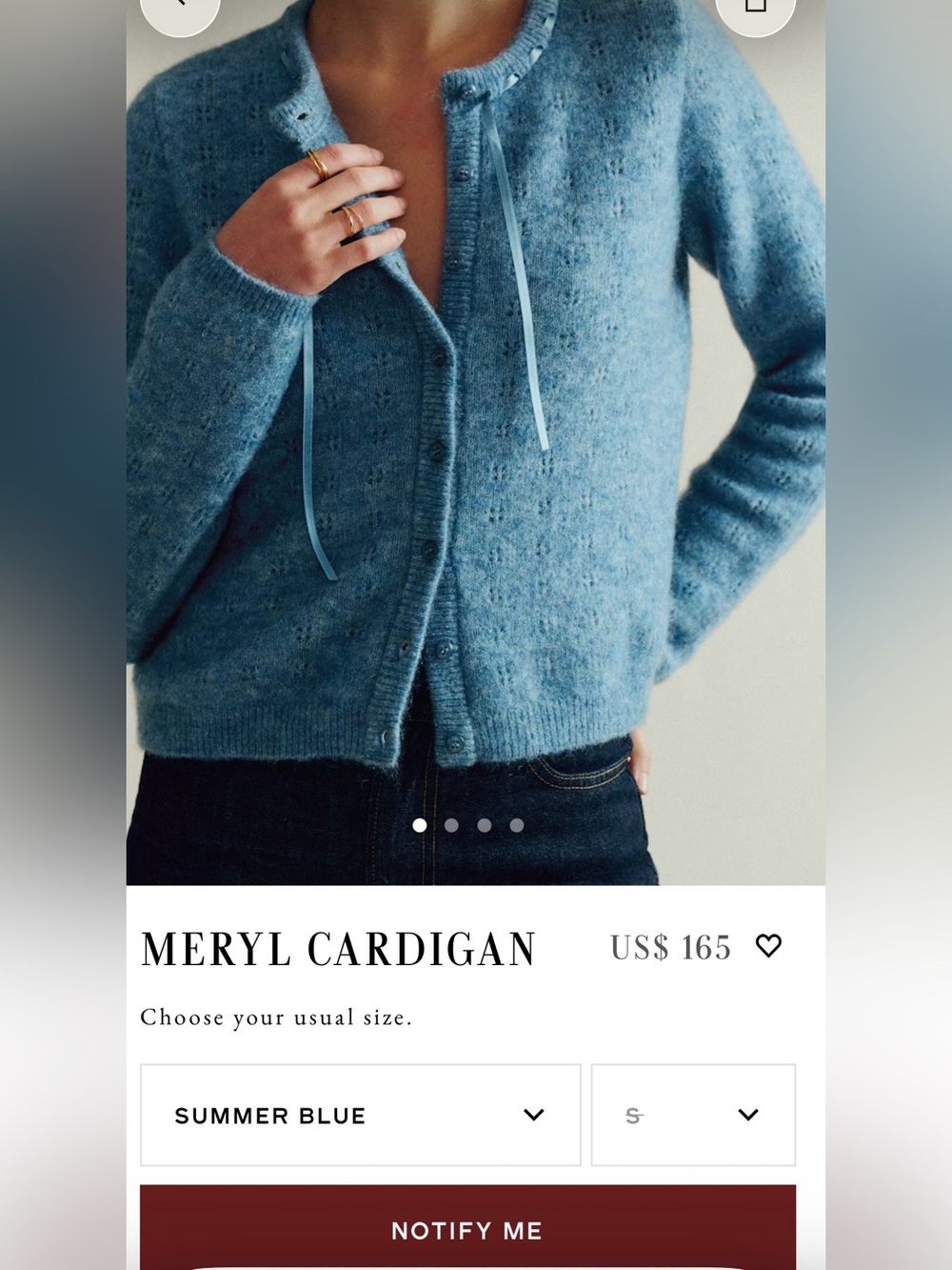 Sézane Meryl summer blue cardigan M